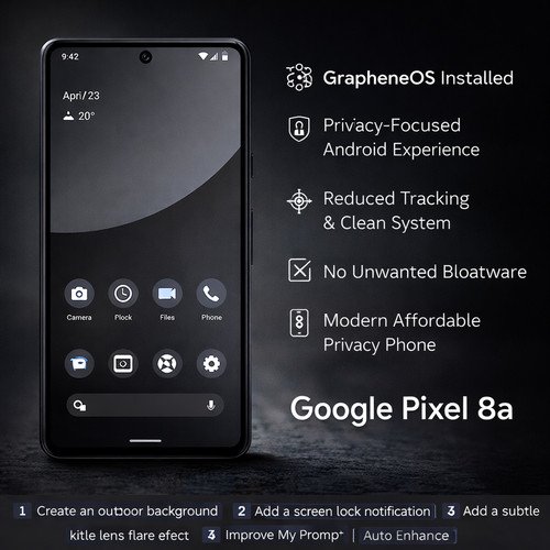 Type of Google Pixel Phone ; where grapheneOS is installed with a privacy-focused Android experience. No Unwanted Bloatware. Modern Affordable privacy Phone.