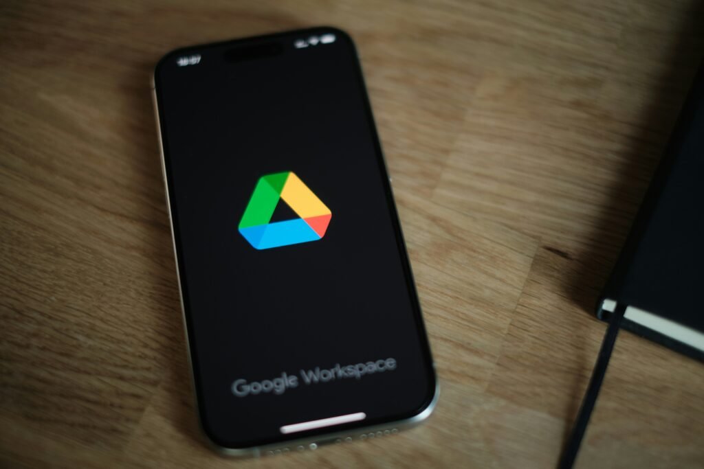 Google Drive symbol on a Phone screen display